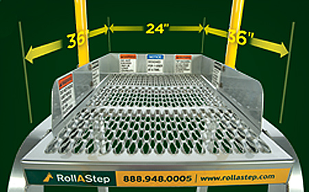 No-slip, self-draining surfaces on stair treads and deck which is a roomy 2ft. x 3ft.